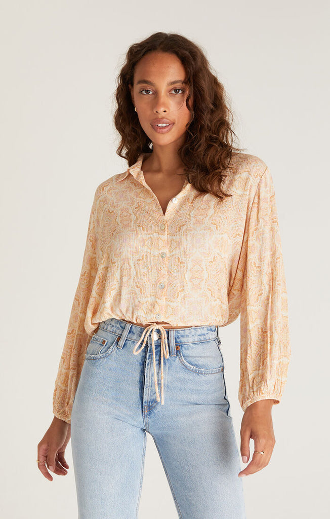 Becca Medallion Top, Lemon Zest-Long Sleeves-Vixen Collection, Day Spa and Women's Boutique Located in Seattle, Washington