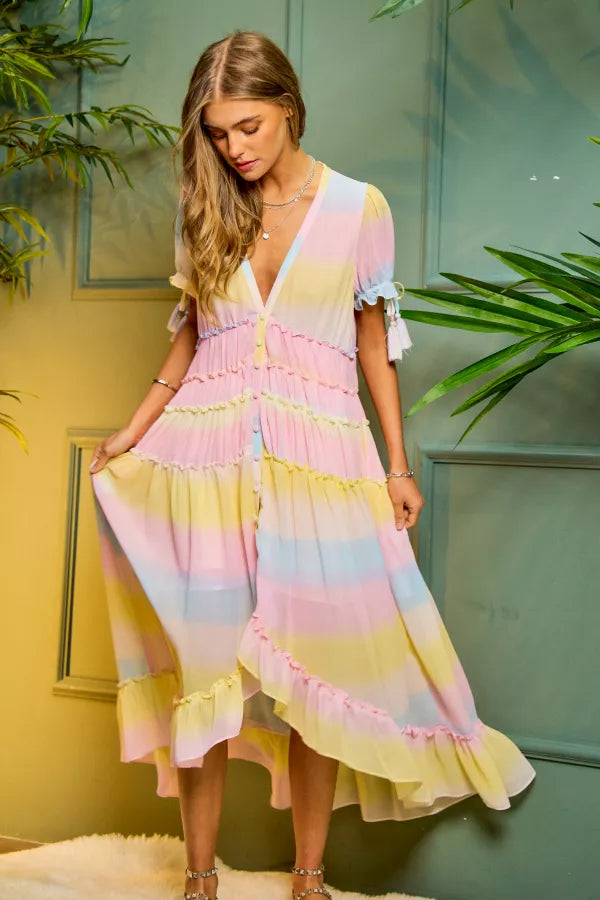 Spring Colors Puff Sleeve Maxi Dress-Dresses-Vixen Collection, Day Spa and Women's Boutique Located in Seattle, Washington