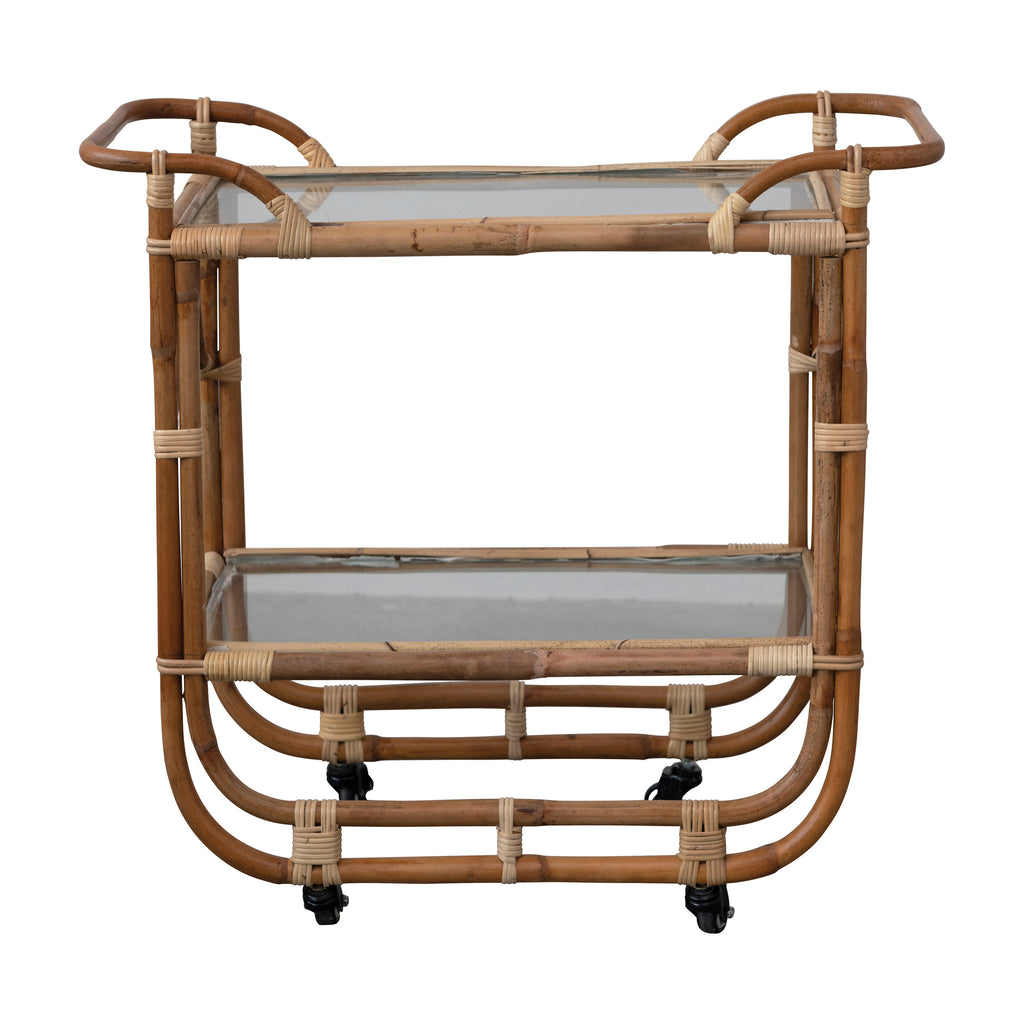 Handmade Rattan 2-Tier Bar Cart-Furniture-Vixen Collection, Day Spa and Women's Boutique Located in Seattle, Washington