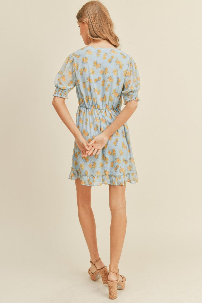 Floral Beauty Mini Dress, Blue Yellow-Dresses-Vixen Collection, Day Spa and Women's Boutique Located in Seattle, Washington