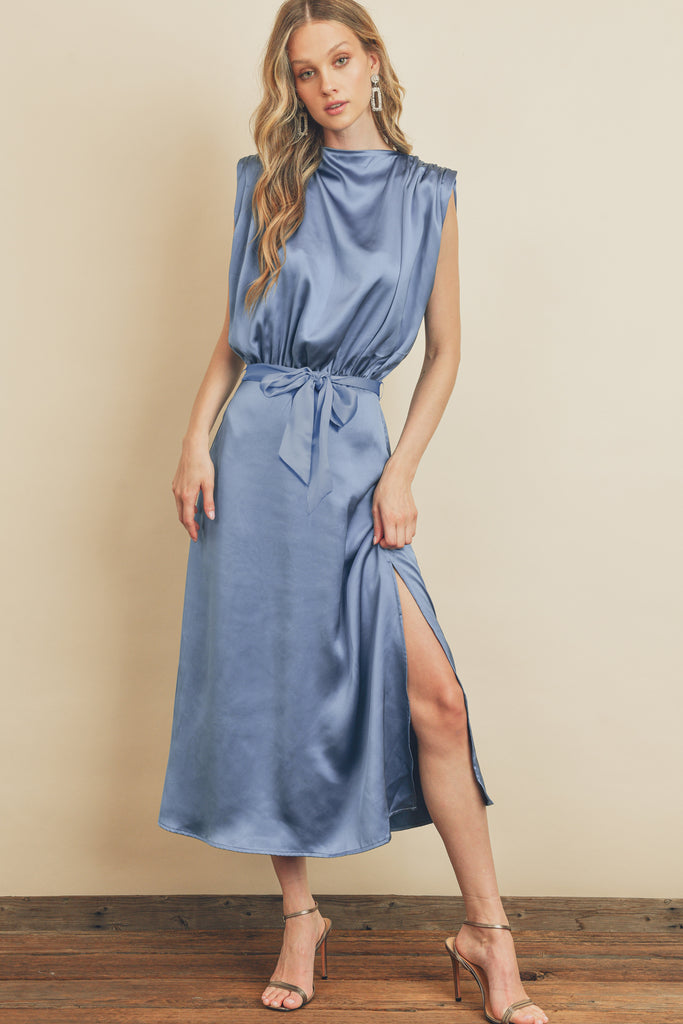 Your Grace Satin Column Dress, Blue-Dresses-Vixen Collection, Day Spa and Women's Boutique Located in Seattle, Washington
