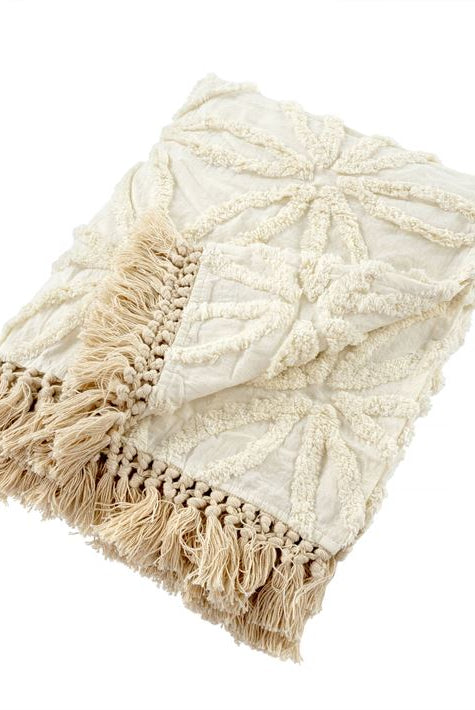 Tufted Lola Throw, Ivory-Throw Blankets-Vixen Collection, Day Spa and Women's Boutique Located in Seattle, Washington