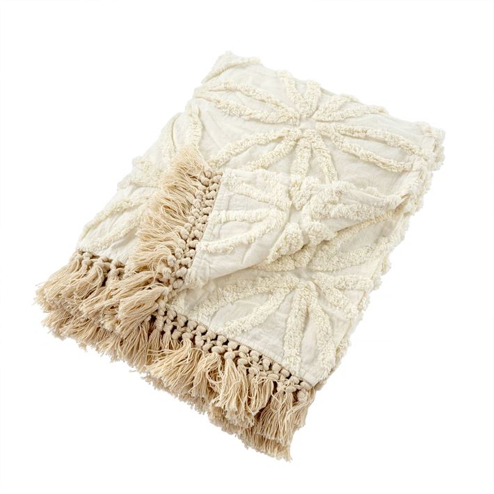 Tufted Lola Throw, Ivory-Throw Blankets-Vixen Collection, Day Spa and Women's Boutique Located in Seattle, Washington