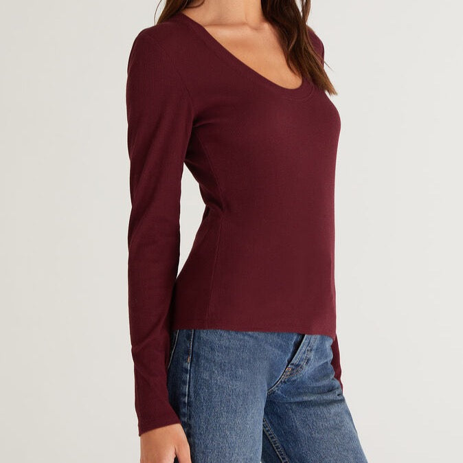 Sirena Rib Tee, Garnet-Long Sleeves-Vixen Collection, Day Spa and Women's Boutique Located in Seattle, Washington