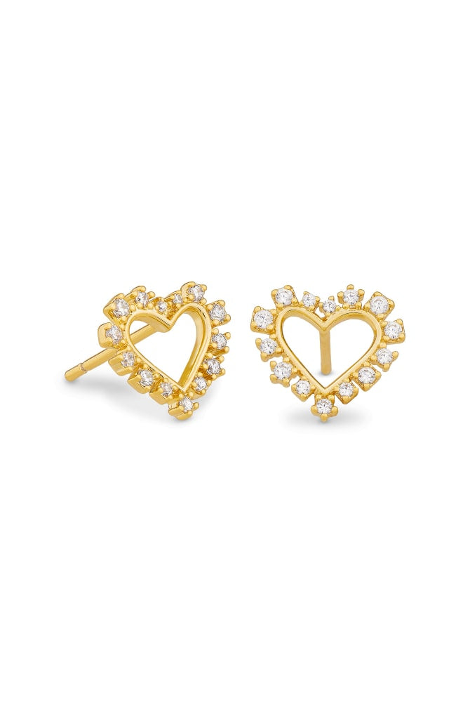 Ari Heart Stud Earrings in White Crystal-Earrings-Vixen Collection, Day Spa and Women's Boutique Located in Seattle, Washington