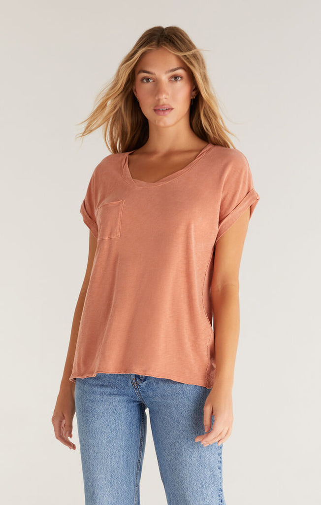 Traveler Easy Pocket Tee, Melon-Short Sleeves-Vixen Collection, Day Spa and Women's Boutique Located in Seattle, Washington