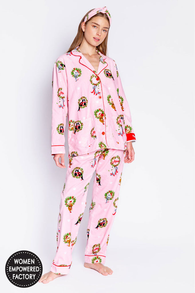 Kitty Holiday PJ Set - Blush-Loungewear Set-Vixen Collection, Day Spa and Women's Boutique Located in Seattle, Washington