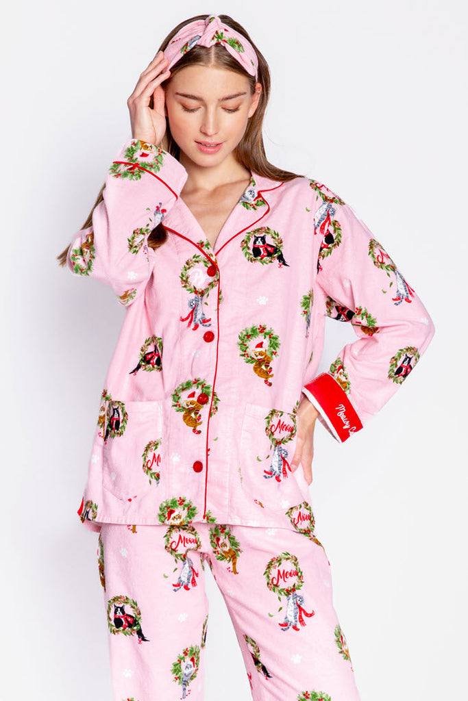 Kitty Holiday PJ Set - Blush-Loungewear Set-Vixen Collection, Day Spa and Women's Boutique Located in Seattle, Washington