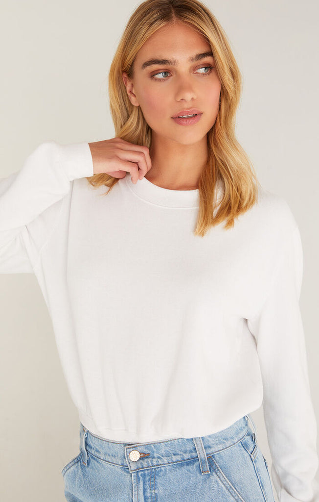 Classic Crew Sweatshirt, White-Loungewear Tops-Vixen Collection, Day Spa and Women's Boutique Located in Seattle, Washington