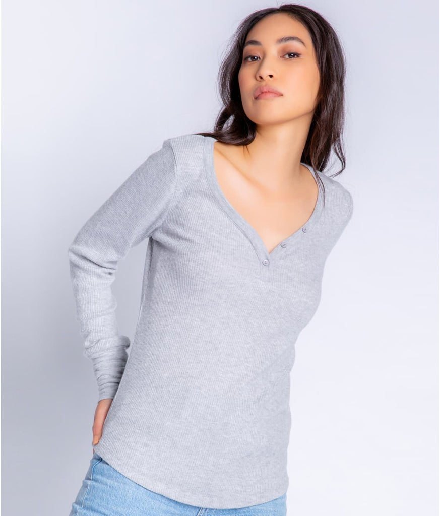 Textured Essential Top - Heather Grey-Loungewear Tops-Vixen Collection, Day Spa and Women's Boutique Located in Seattle, Washington