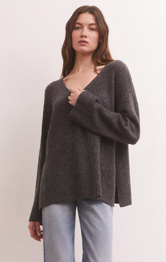 Modern Sweater, Charcoal Heather-Sweaters-Vixen Collection, Day Spa and Women's Boutique Located in Seattle, Washington
