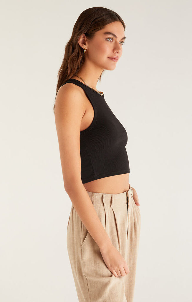 Hannah Cropped Rib Tank, Black-Tank Tops-Vixen Collection, Day Spa and Women's Boutique Located in Seattle, Washington