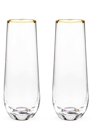 Gilded Stemless Champagne Flutes-Glasswares-Vixen Collection, Day Spa and Women's Boutique Located in Seattle, Washington