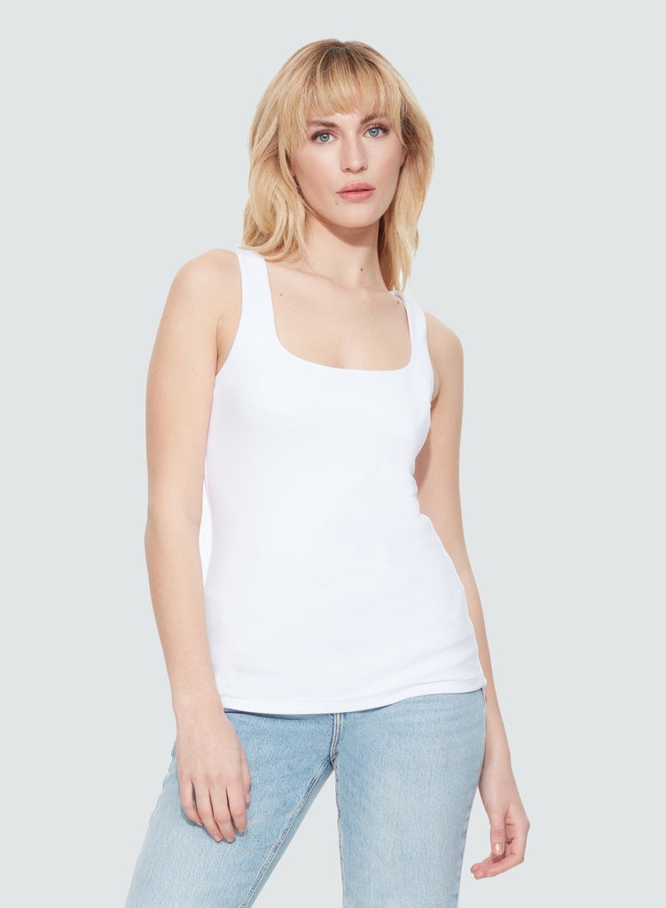 Square Neck Tank, White-Tank Tops-Vixen Collection, Day Spa and Women's Boutique Located in Seattle, Washington