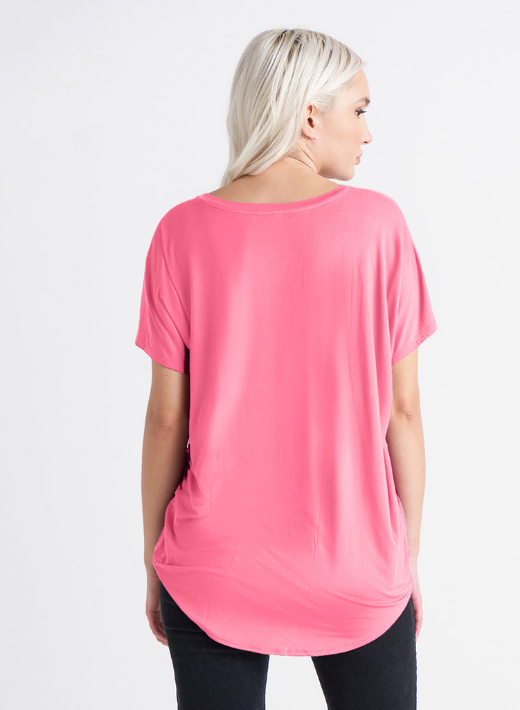 Pinky V-Neck Knit Tee-Short Sleeves-Vixen Collection, Day Spa and Women's Boutique Located in Seattle, Washington