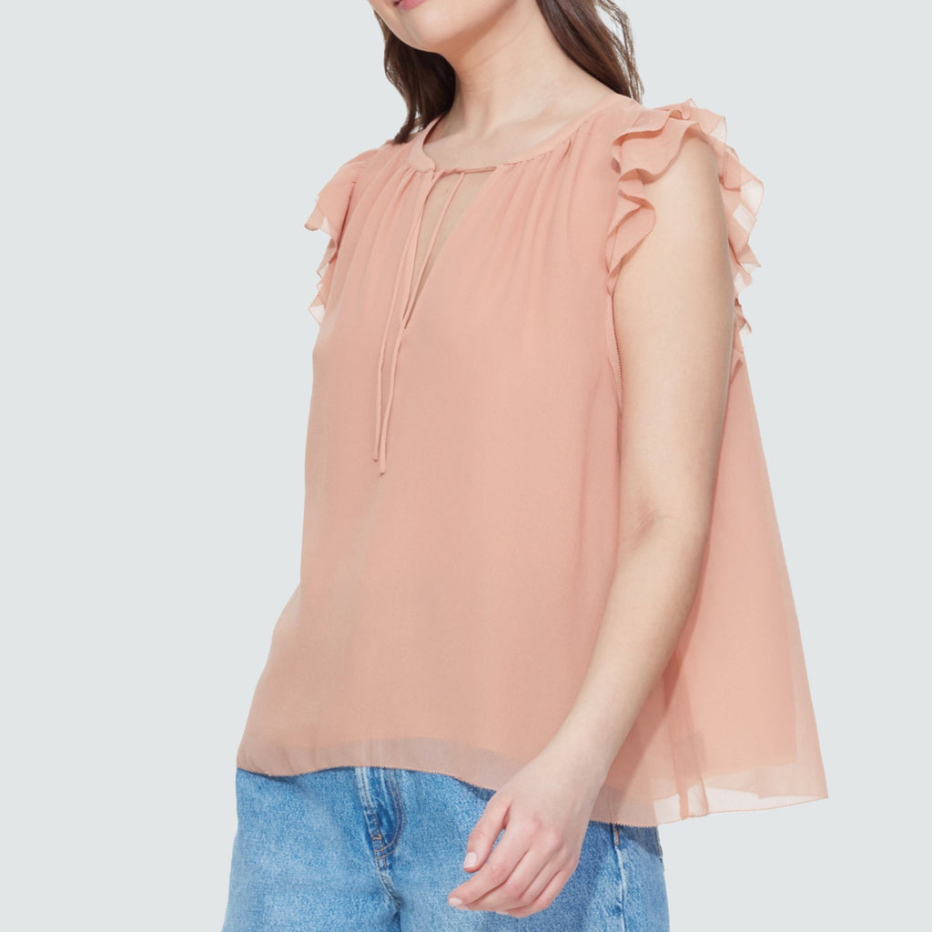 Peachy Chiffon Top-Short Sleeves-Vixen Collection, Day Spa and Women's Boutique Located in Seattle, Washington