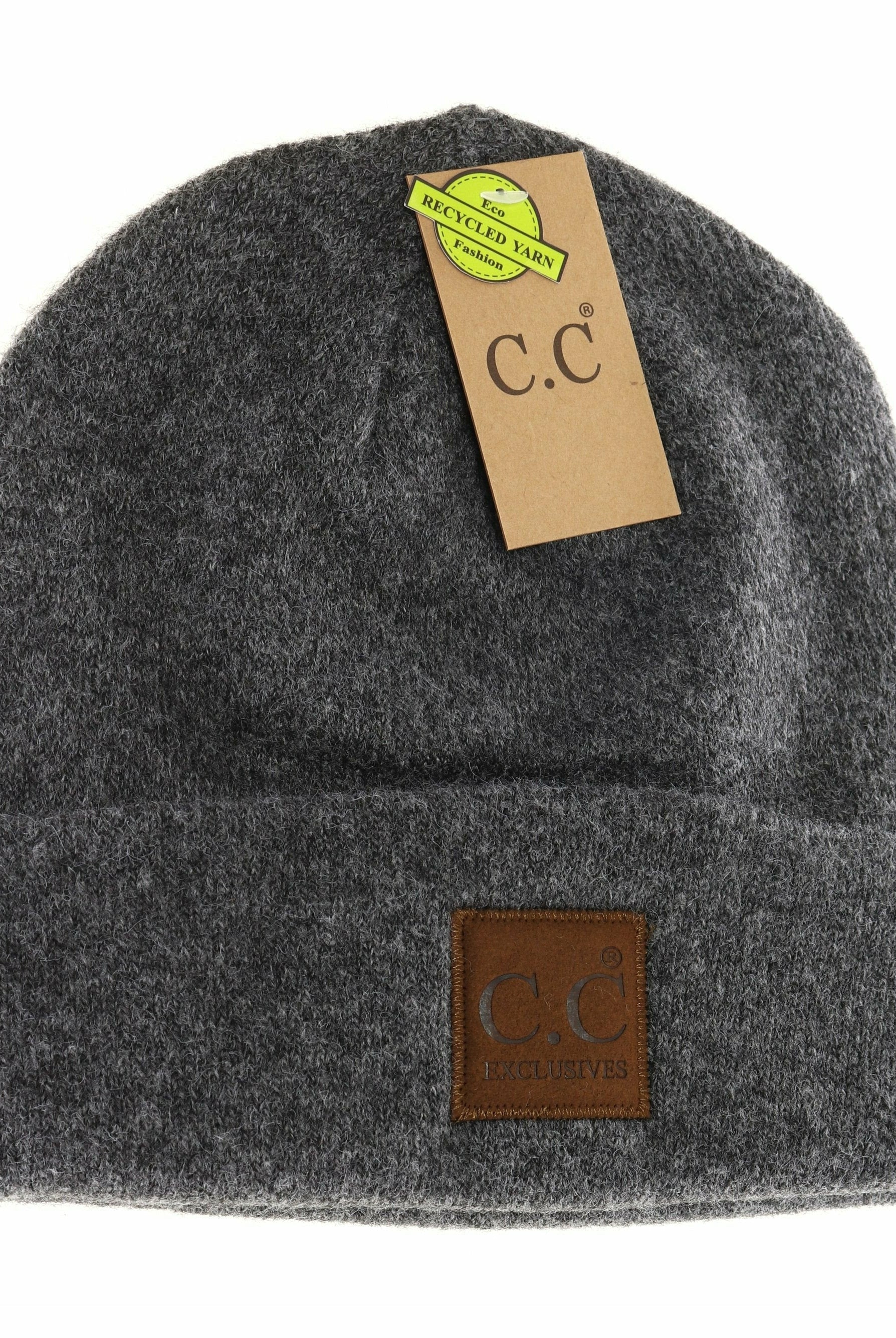 Unisex Soft Ribbed Leather Patch C.C. Beanie-Hats-Vixen Collection, Day Spa and Women's Boutique Located in Seattle, Washington