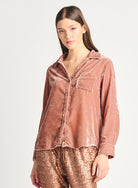 Button Front Velvet Shirt-Long Sleeves-Vixen Collection, Day Spa and Women's Boutique Located in Seattle, Washington