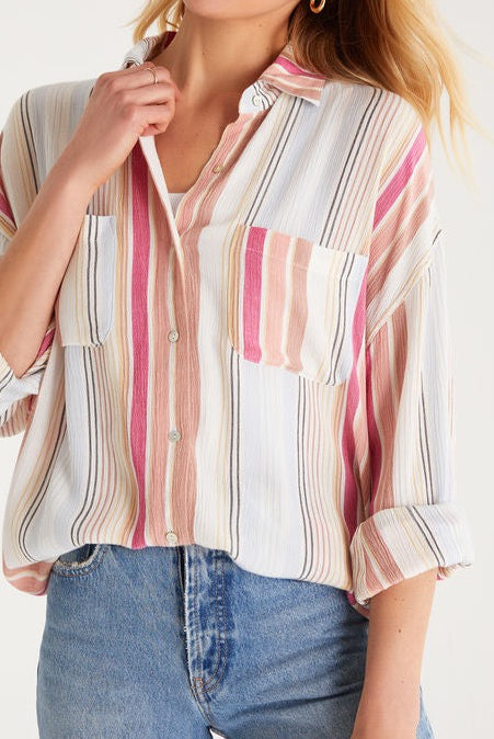 Lalo Striped Button Up Top-Long Sleeves-Vixen Collection, Day Spa and Women's Boutique Located in Seattle, Washington