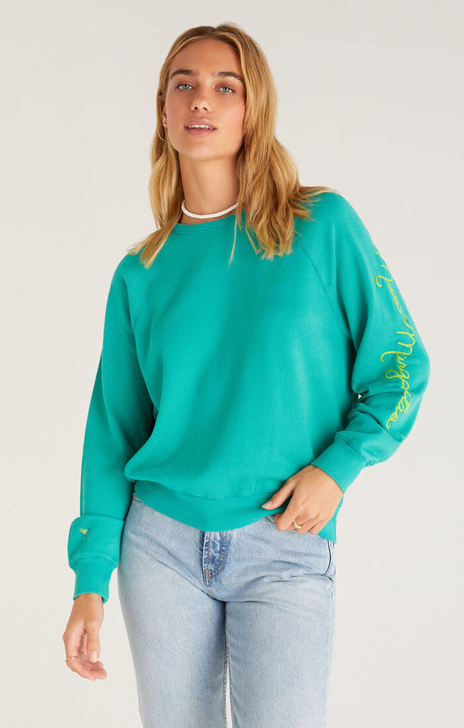 Vintage Statement Sweatshirt, Tropical Teal-Sweaters-Vixen Collection, Day Spa and Women's Boutique Located in Seattle, Washington