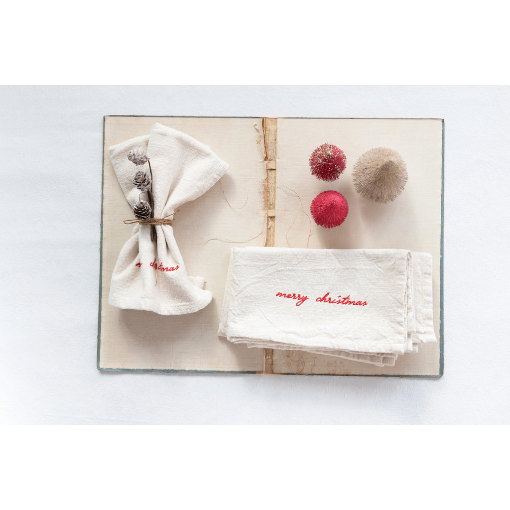 Cotton Napkins with Embroidery "Merry Christmas"-Tabletop-Vixen Collection, Day Spa and Women's Boutique Located in Seattle, Washington
